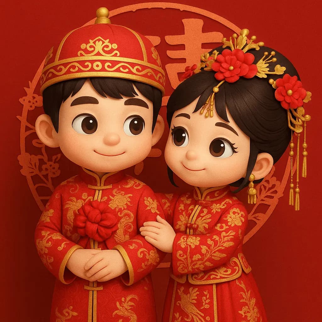3D Chibi Chinese Wedding Scene — example output
