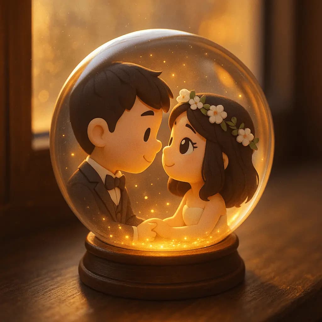 3D Q-version Couple Snow Globe — example output