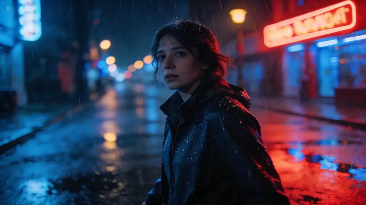 Neon Dreams Under Rainy Skies — example output