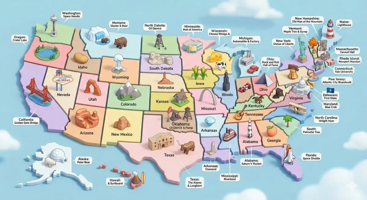 USA 3D Diorama with Landmarks — example output