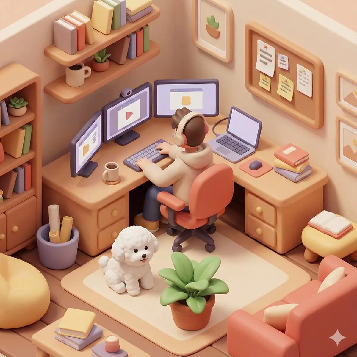 3D Isometric Home Office Illustration