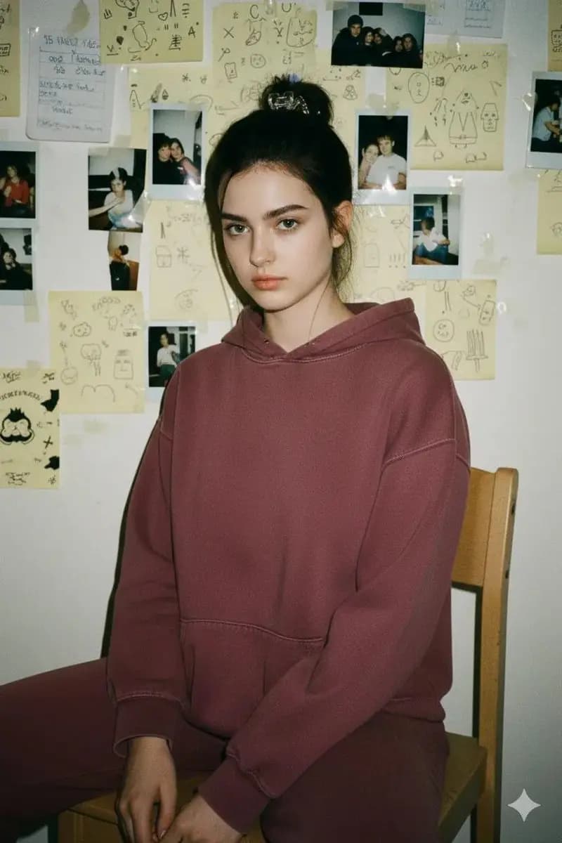 90s Vibes: A Bold Stare Amidst Torn Memories