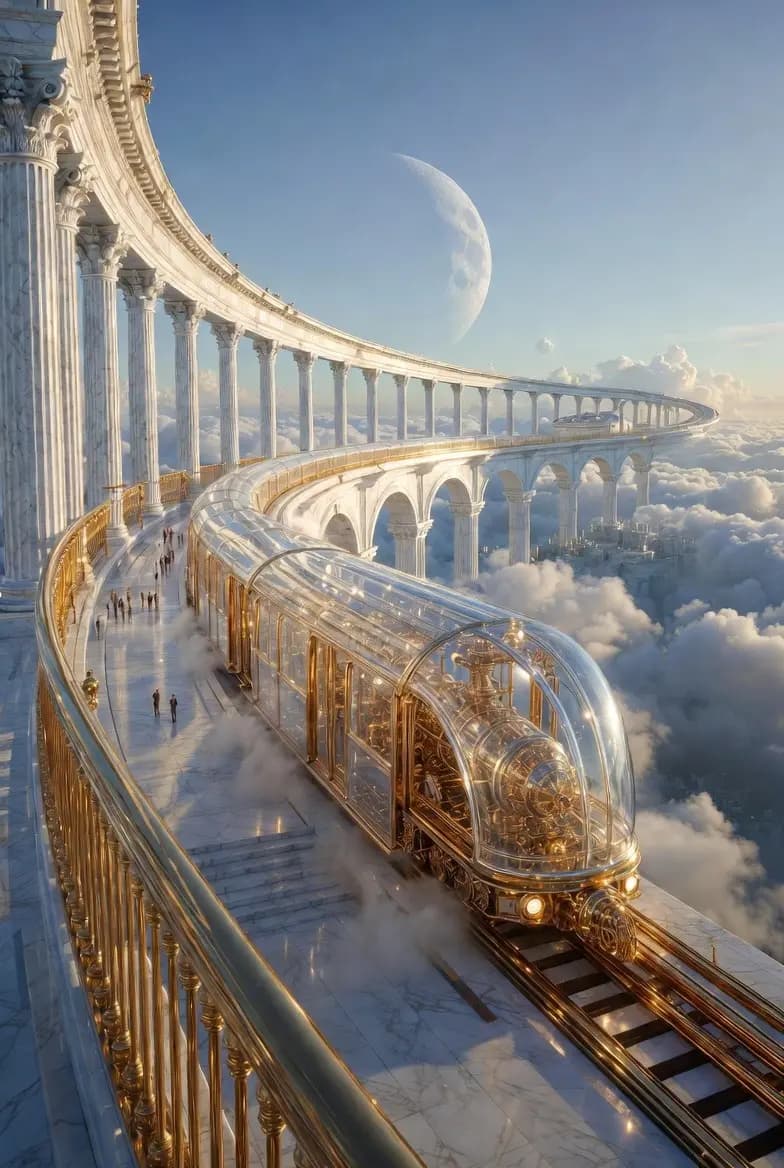 Celestial Journeys: The Crystal Train in the Clouds