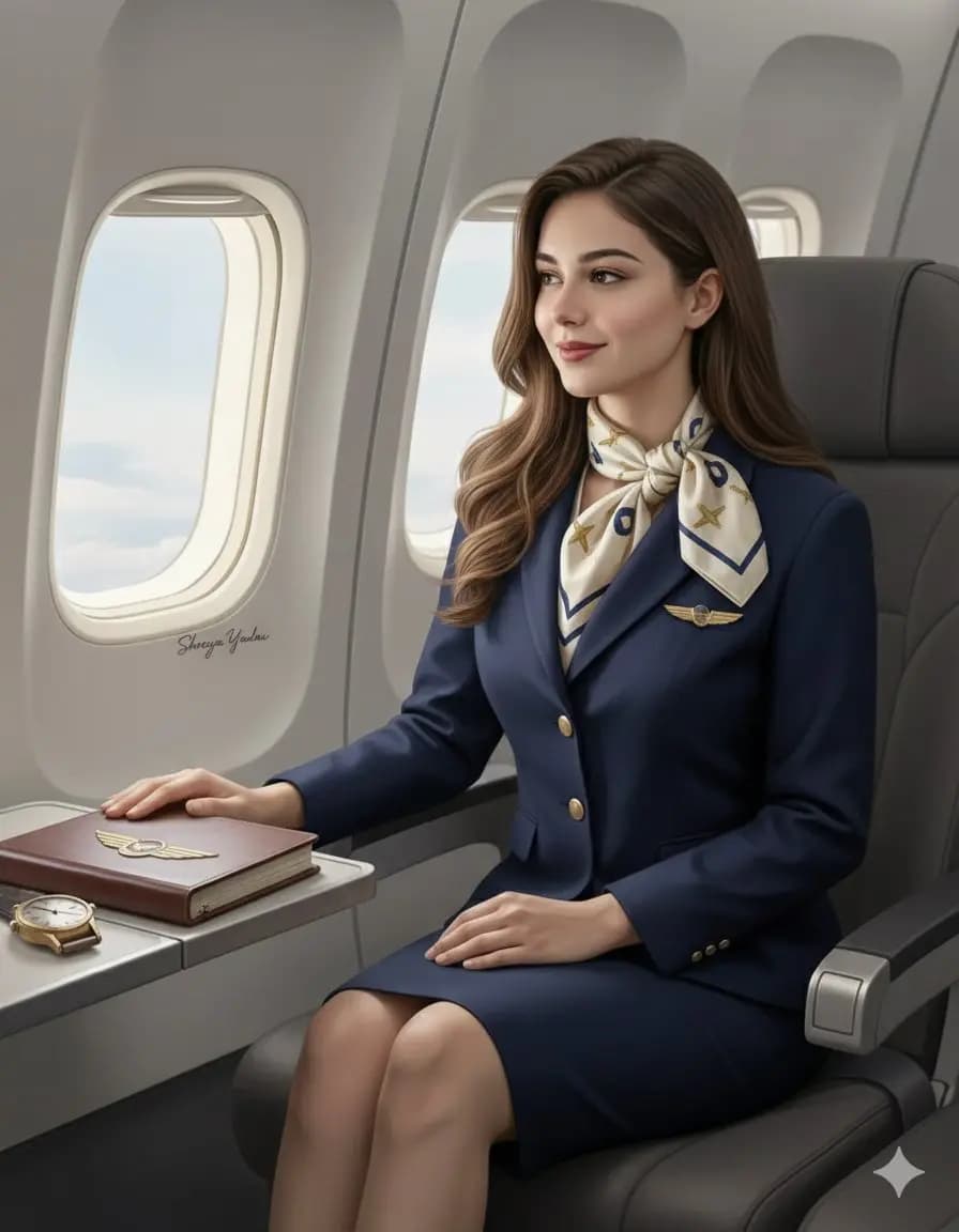 Jet-Set Elegance: A Flight Attendant''s Smile in the Sky