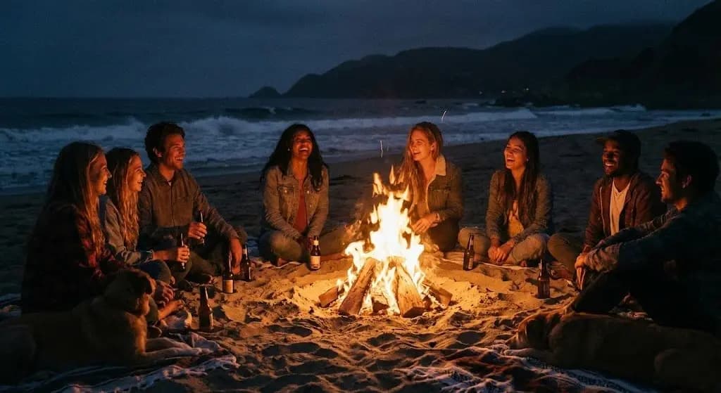 Laughter and Flames: A Night by the Ocean