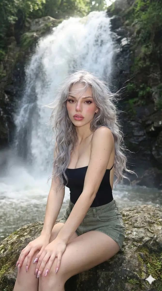 Nature''s Muse: The Enchanting Vibe of a Waterfall Portrait