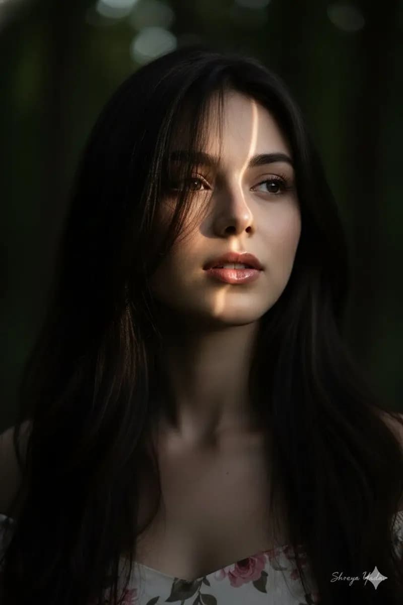 Radiance and Shadows: A Portrait of Enigmatic Beauty